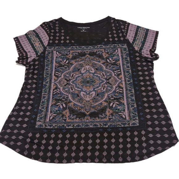 Lucky Brand Knit Top Womens Plus Size 3X Black Print Cap Sleeves‎ Boho NEW NWT - Picture 3 of 14